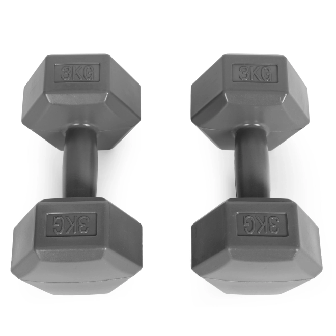 Hatszögletű súlyzókészlet 2x3 kg, szürke