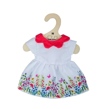Bigjigs toys virágos baba ruha piros gallérral 34 cm