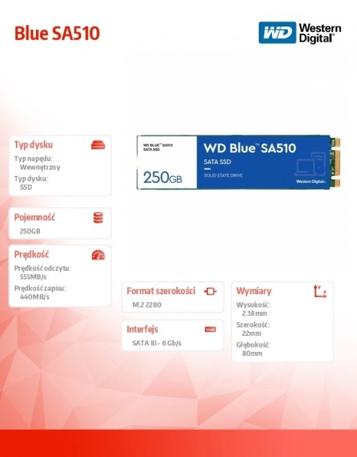 ssd meghajtó western digital blue sa510 250 gb m.2 2280 sata