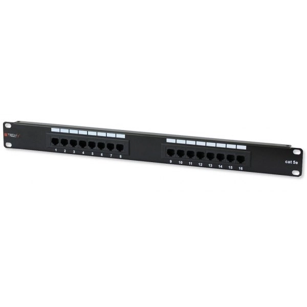 Patch panel 1U fekete 16 port RJ45 Cat 5e