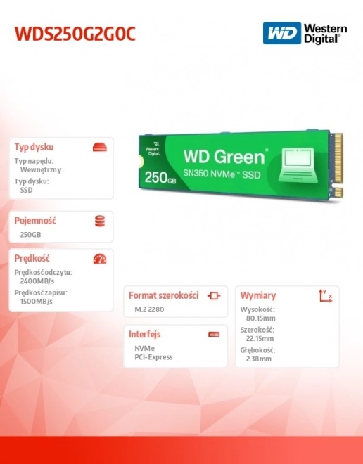 Wd green 250GB SSD M.2 2280 NVMe PCIe meghajtó