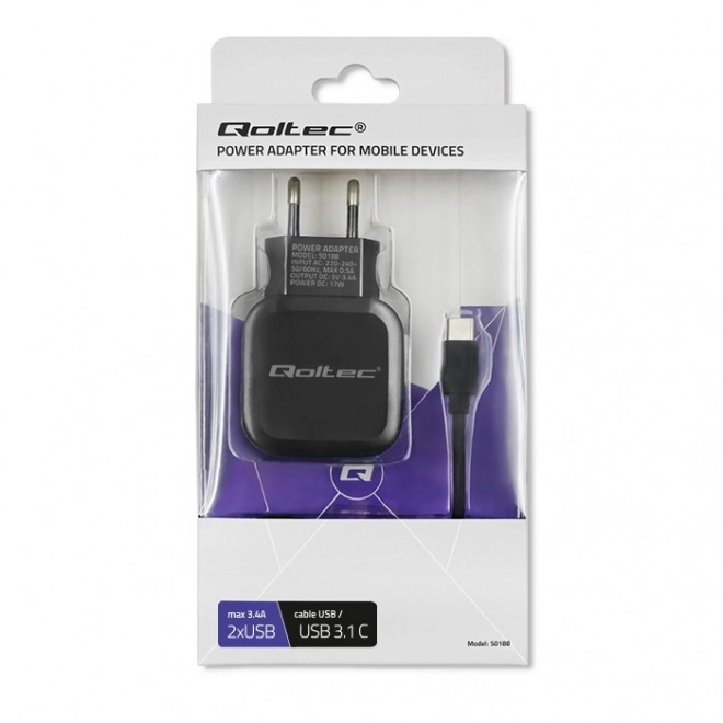 Hálózati töltő 17W 2xUSB csatlakozóval + USB-C kábel