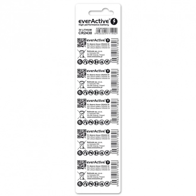 EverActive CR2430 lítium gombelem, 5 darabos csomagolás
