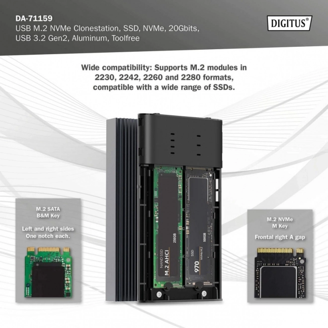 Alumínium M.2 NVMe Klónozó és Ház USB 3.2 Type-C