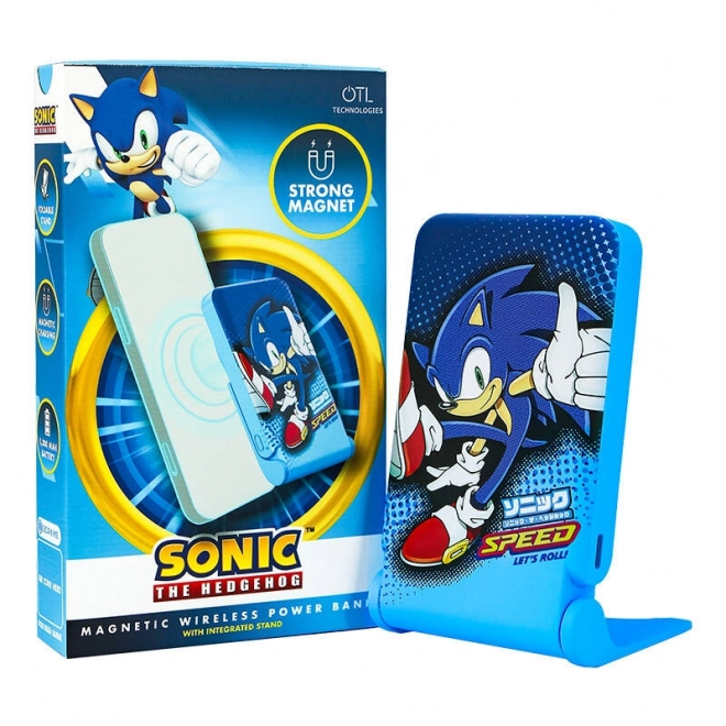 Indukciós powerbank USB-C 5000 mAh 15W Sonic the Hedgehog mintával és állvánnyal