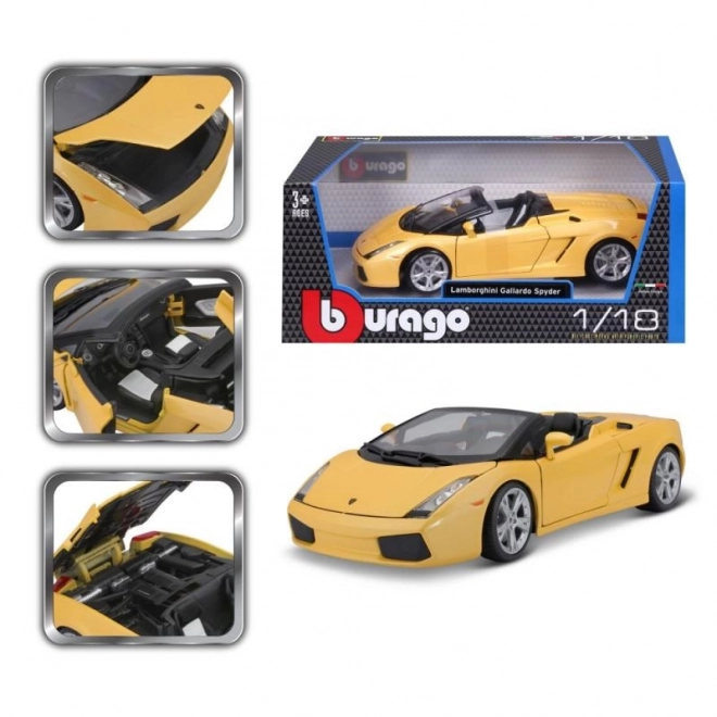 Bburago lamborghini gallardo spyder fémmodell sárga 1:18