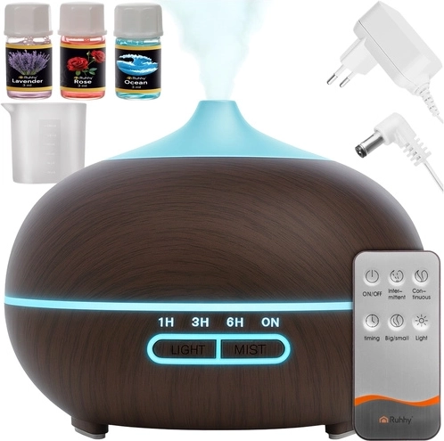 Ultrahangos illatdiffúzor és párásító RUHHY 400 ml LED-del és távirányítóval