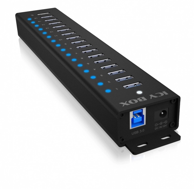 Usb hub 16+1 port, alumínium ház, USB 3.2 Gen 1, 96 Watt adapter