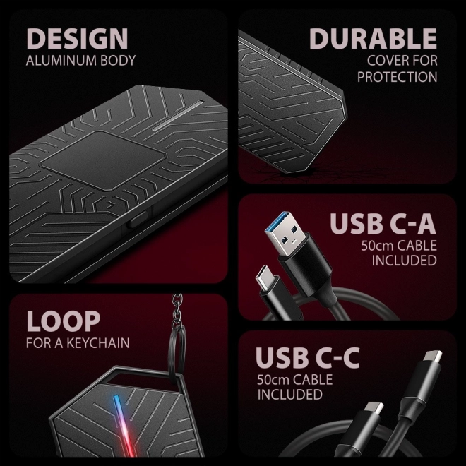 Gaming külső ház USB-C 3.2 Gen 2 M.2 NVMe/SATA SSD