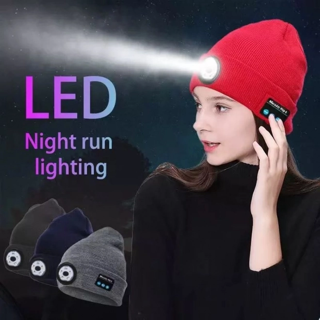 LED lámpás sapka beépített Bluetooth fülhallgatókkal, fekete