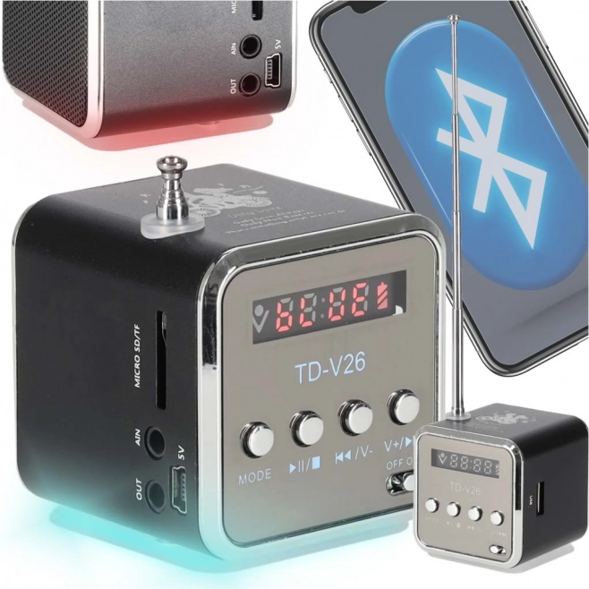 Hordozható akkumulátoros rádió és Bluetooth hangszóró LCD-vel