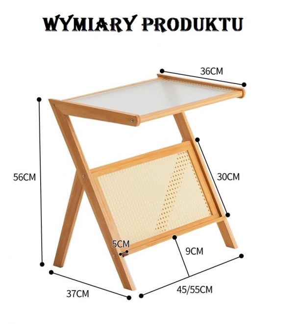 Bambusz asztal rattan polccal - sötétbarna – 55 cm