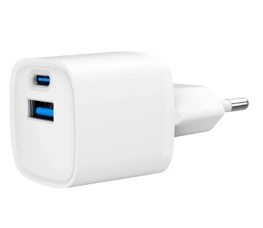 Fehér mini USB-A USB-C töltő 20W PD QC3.0