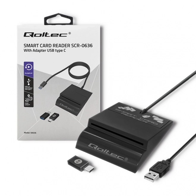 Qoltec intelligens chipkártya olvasó USB C típusú csatlakozóval