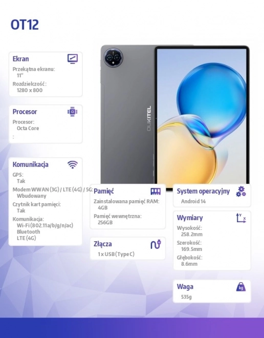 Szürke Tablet 11 hüvelykes 4G 4/256GB