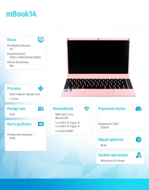 Rózsaszín notebook Maxcom mBook14
