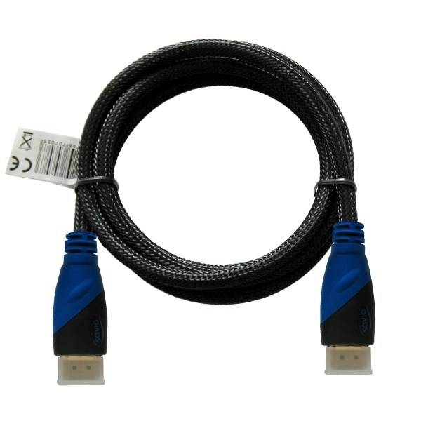 HDMI kábel 3m, nylon fonással, aranyozott csatlakozók, v1.4 high speed, Ethernet/3D