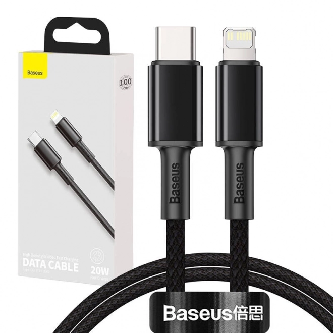 Baseus gyors töltésű, nagy sűrűségű szövött kábel USB-C - Lightning, PD 20W, 1m (fekete)