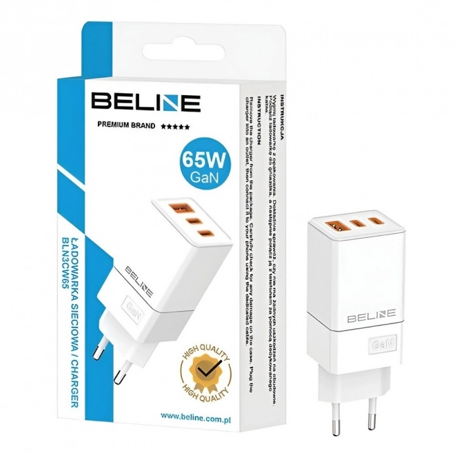Fehér 65W GaN hálózati töltő 2x USB-C + USB-A