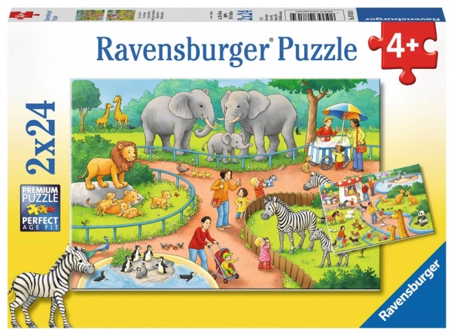 Ravensburger: Két az egyben puzzle - Egy nap az állatkertben