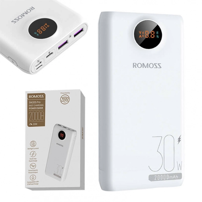 Romoss sw20s pro powerbank 20000mah, 30w fehér