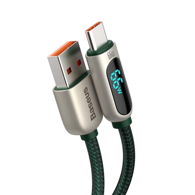 Baseus USB-C kábel kijelzővel, 66W, 2 m - zöld