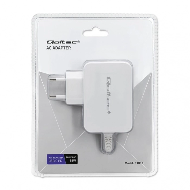 Fehér 65W hálózati adapter USB-C PD technológiával