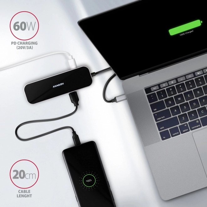 Axagon többportos USB-C hub 3x USB-A, HDMI, RJ-45, Power Delivery