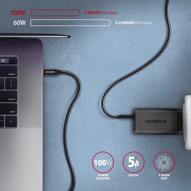 Usb-c - usb-c adat- és töltőkábel 1.5m 100W, 5A, 4K HD, alumínium csatlakozók, fekete
