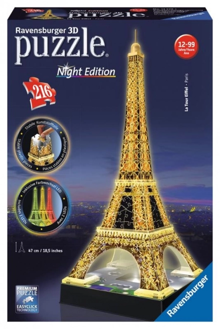 3D puzzle 216 darabos Eiffel-torony éjszaka