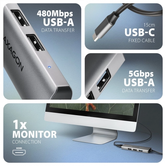 Axagon 4 az 1-ben USB-C hub 5Gbps sebességgel