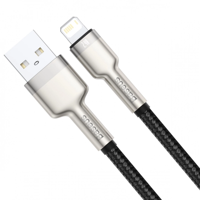 Lightning USB kábel 2,4A - Fekete, rövid (szuper erős szövetborítással) - Baseus