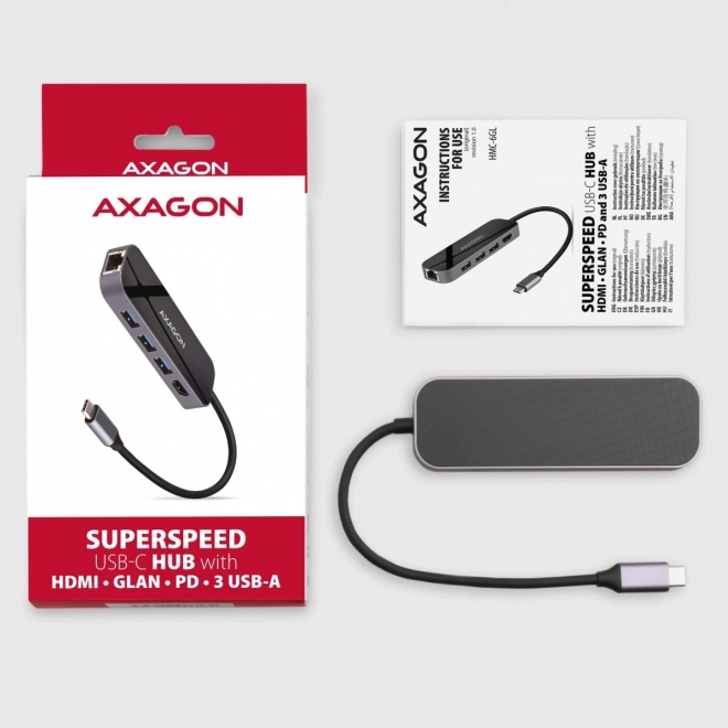 Axagon többportos USB-C hub 3x USB-A, HDMI, RJ-45, Power Delivery