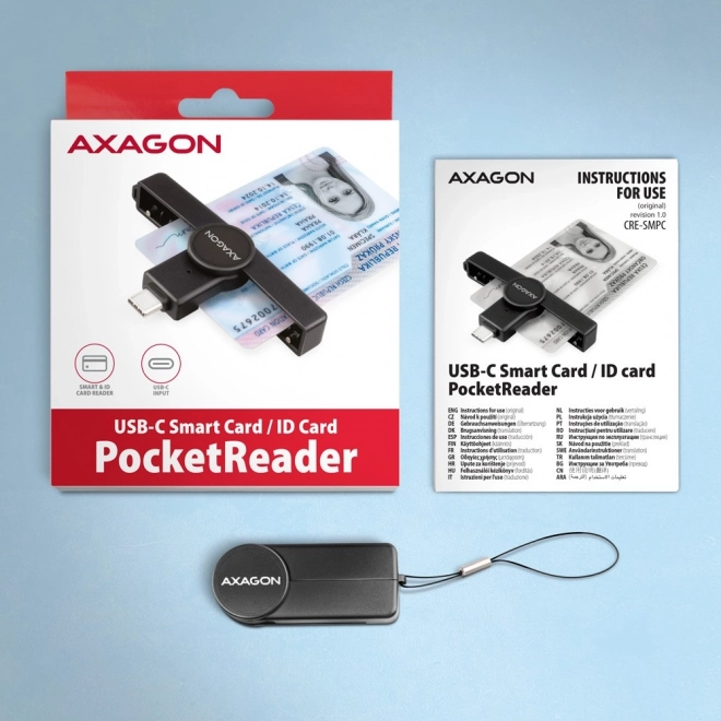 Axagon PocketReader USB-C azonosítókártya olvasó