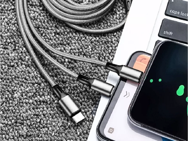 3in1 usb kábel telefonhoz villám kábel iphone micro usb type-c 1.2 m – Fehér