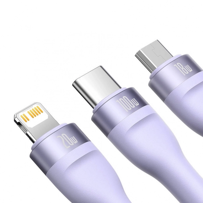 Baseus Flash Series 2 3 az 1-ben fialová kábel USB-C, micro USB és Lightning csatlakozókkal