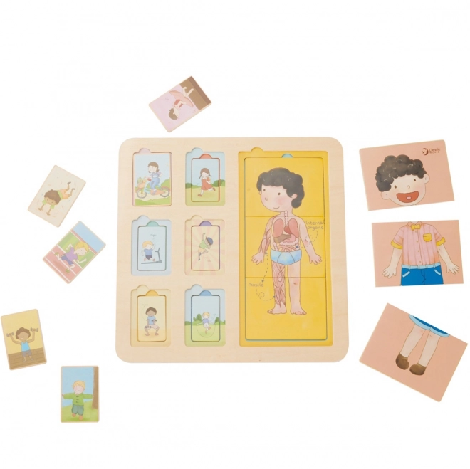 Társas fa puzzle emberi test/sport fóliában 30x30cm 12m+
