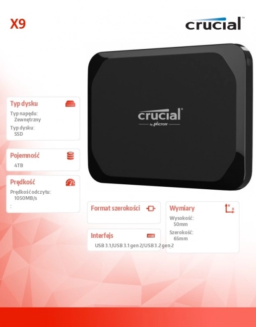 Crucial X9 hordozható SSD 4TB USB-C