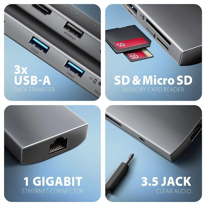 Multifunkciós USB-C HUB 9in1 - AXAGON