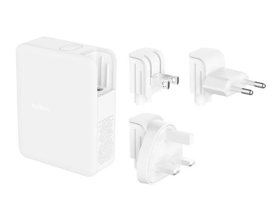 Fehér 4 portos falitöltő, 140W, UK, EU, US csatlakozóval