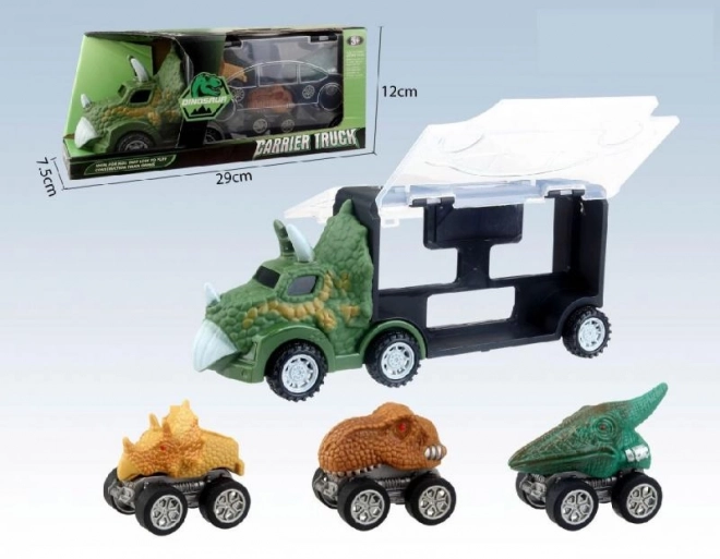 Dinoszaurusz teherautó 3 kisautóval
