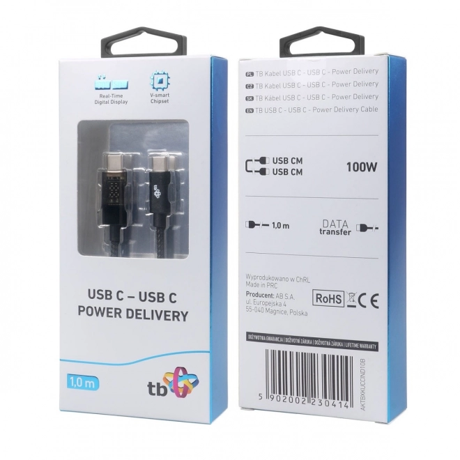 USB-C - USB-C kábel LED töltési teljesítményjelzővel (1 m, 100 W)