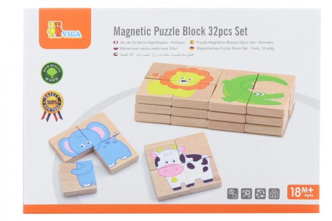 Fa mágneses puzzle állatos képekkel
