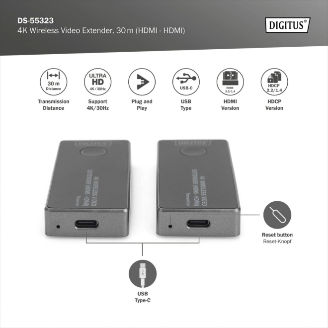 Vezeték nélküli HDMI Extender 30m UHD 4K30Hz audio
