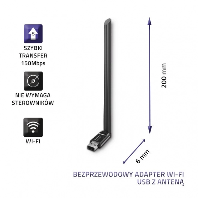 Vezeték nélküli USB Wi-Fi adapter antennával