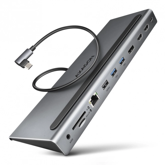 USB-C többportos hub 5Gbps, 3x USB-A, 2x HDMI + DP + GLAN + SD/microSD + audio, PD 100W