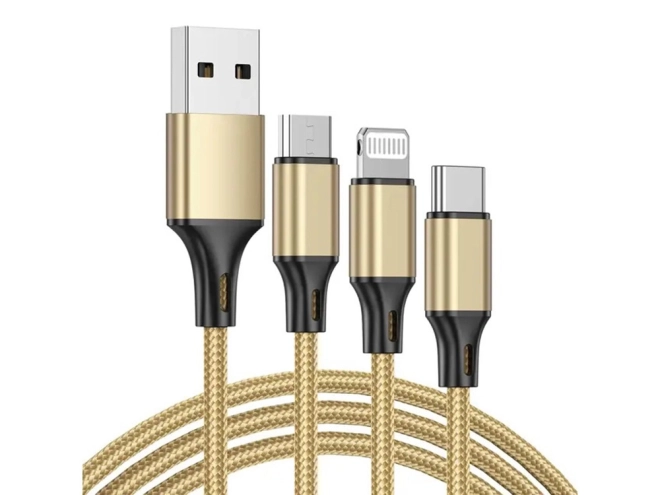 3in1 usb kábel telefonhoz villám kábel iphone micro usb type-c 1.2 m – Sárga