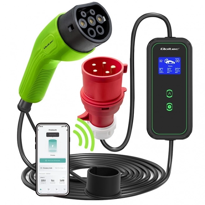 Qoltec elektromos autós töltő kétfunkciós 7kW 230V WiFi LCD