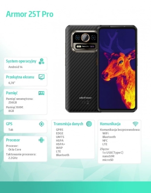 Armor 25T okostelefon 4G 8/256GB IP69K termovízióval Frost Black