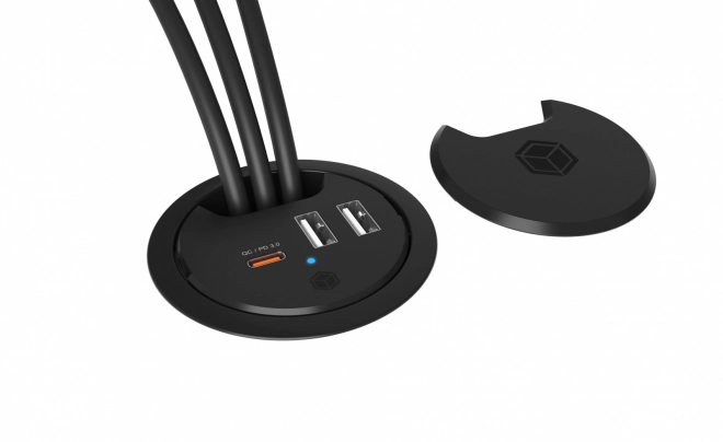 3 portos asztali töltő 2x USB-A-val és 1x USB-C-vel, 60 mm-es lyukhoz